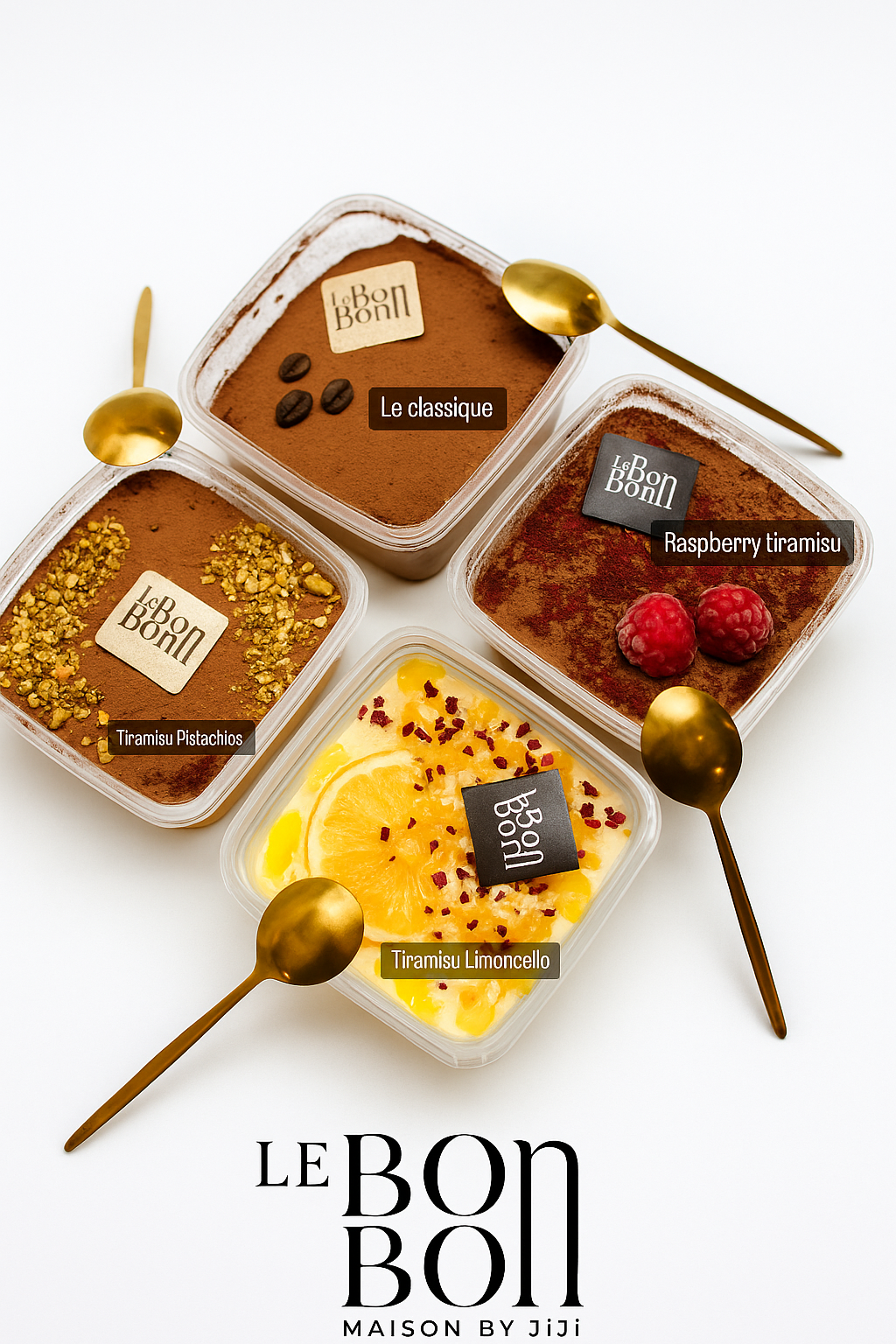 Tiramisu 6 pieces (Cacao classique / 1pistache/limonccello/ 1framboise pistache )